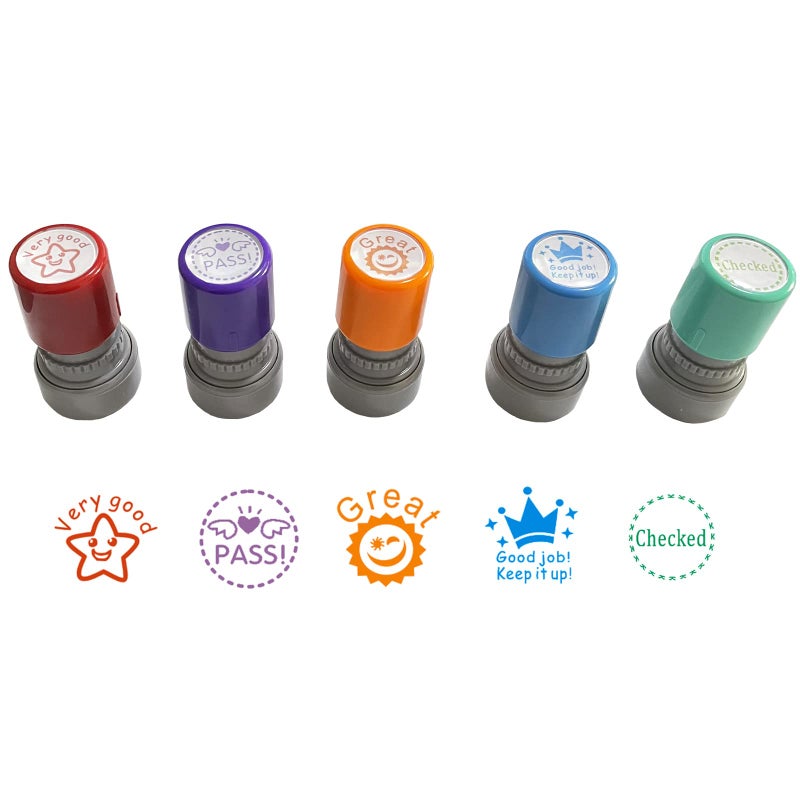 WAFJAMF WAF Pack of 5 Sorted Teacher Stamp Teachers Self-Inking Rubber Stamps Teacher Review Photosensitive Stamps for Education Very Good-5pcs - Image 1